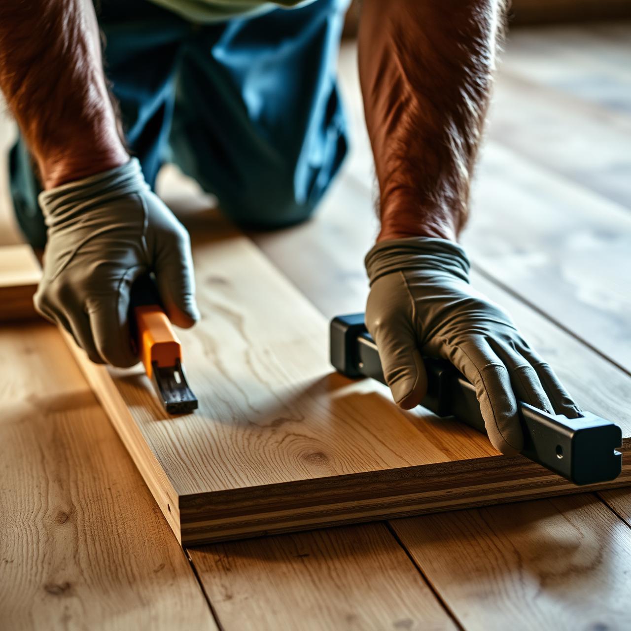 Craftsman installing hardwood flooring